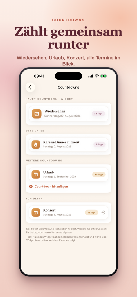 App-Screen: Countdowns bis zum n&auml;chsten Wiedersehen